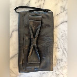 Barr+Barr Bloomingdale’s black leather  bow wristlet clutch
